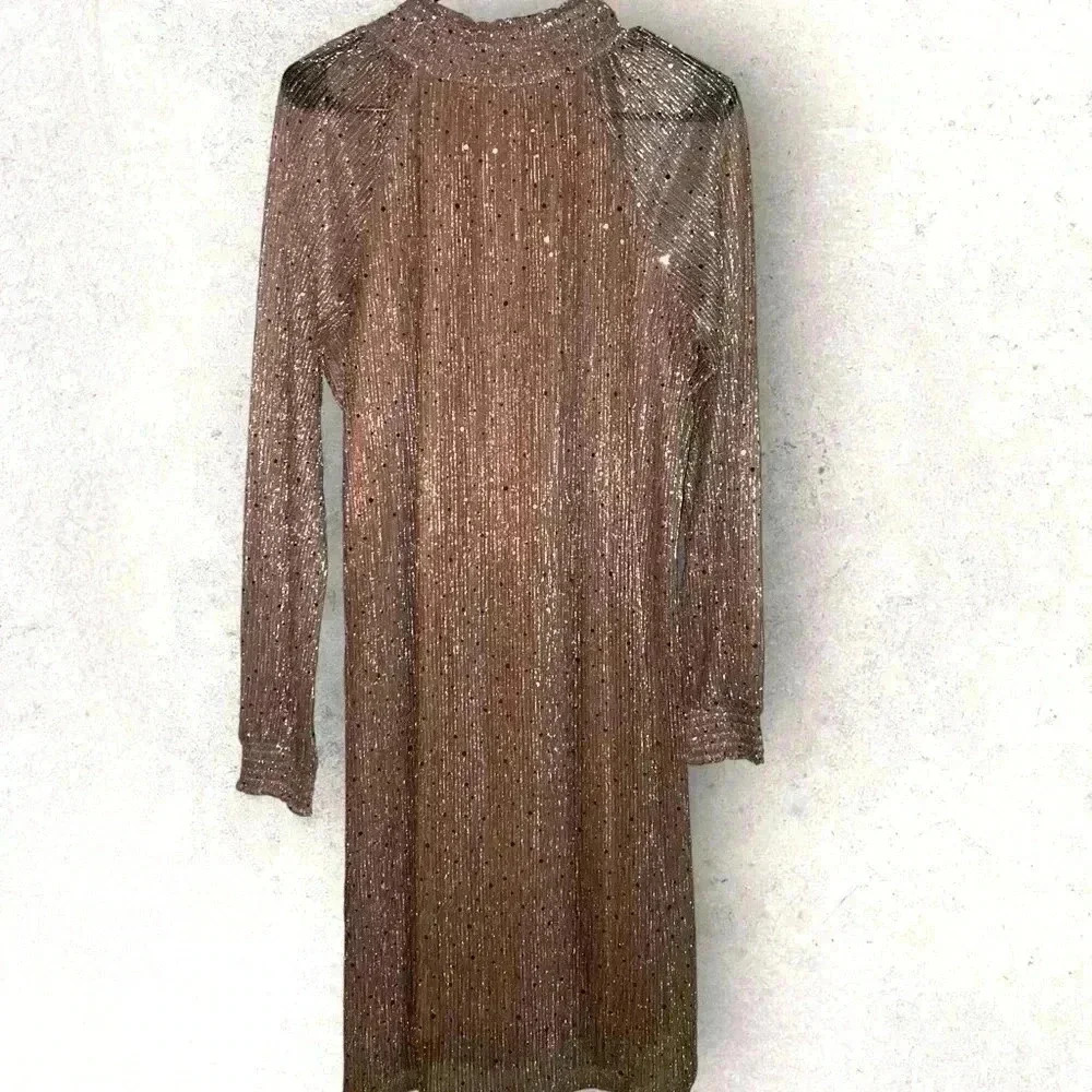 NWT rose gold long sleeve dress- Nina Leonard